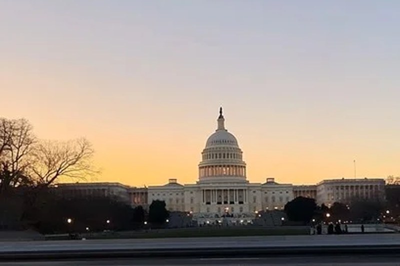 The U.S. Capitol building at sunset